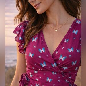 Free People Pretty Dayz Butterfly Wrap Crop Top Boho NWOT XL